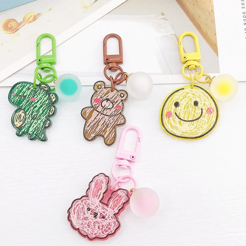 New Striped Bear Bag Pendant Cute Acrylic Printed Smiling Face Headset Case Decorative Accessories Keychain Accessories