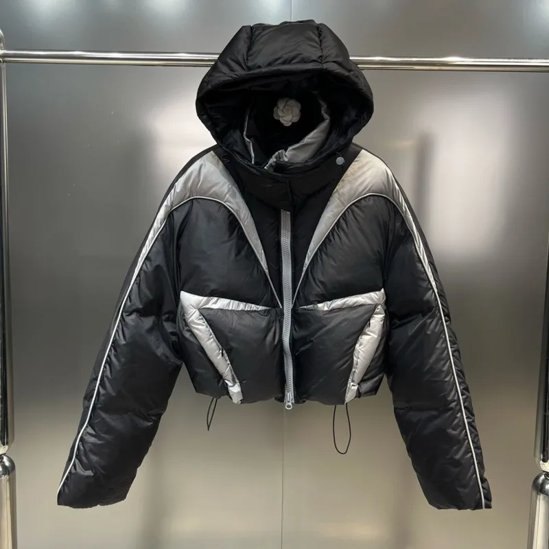 

PREPOMP 2023 зима новое поступление молния с капюшоном с длинным рукавом контрастные цвета тонкий белый утиный пуховик для женщин GM358