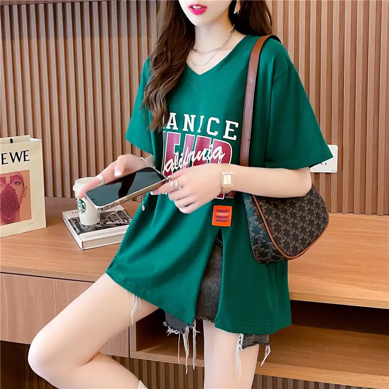 

T-shirt Woman with Print Letter In Clothing Cotton Short Sleeve Tees Slim Pulovers Harajuku Loose Aesthetic Glitter Women's Top