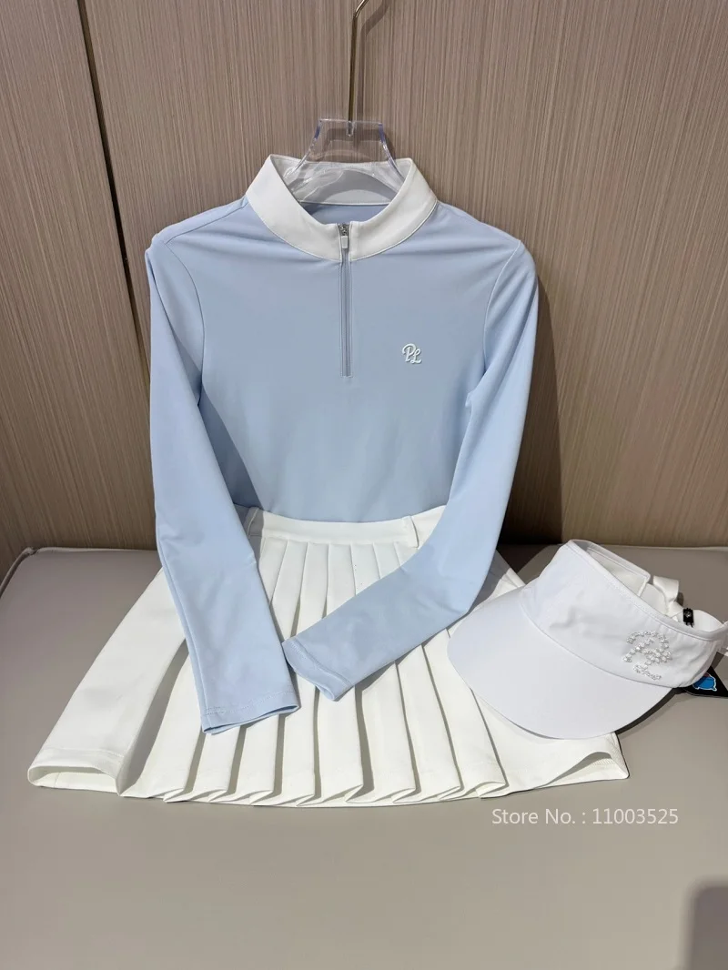 Фото PL Golf Женская рубашка с воротником на молнии Быстросохнущий топ с длинными рукавами Эластичные дышащие футболки Женская плиссированная юбка Спортивные шорты для гольфа №5
