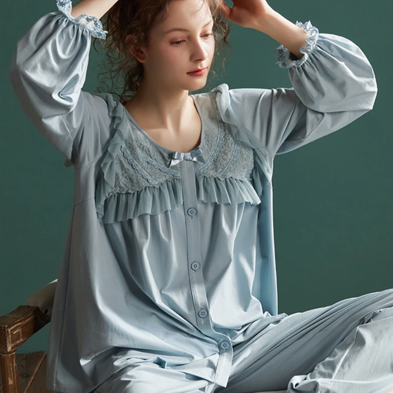 

Cotton Pajamas Long sleeve Lady Pajamas Set Women Elegant Sleepwear Women