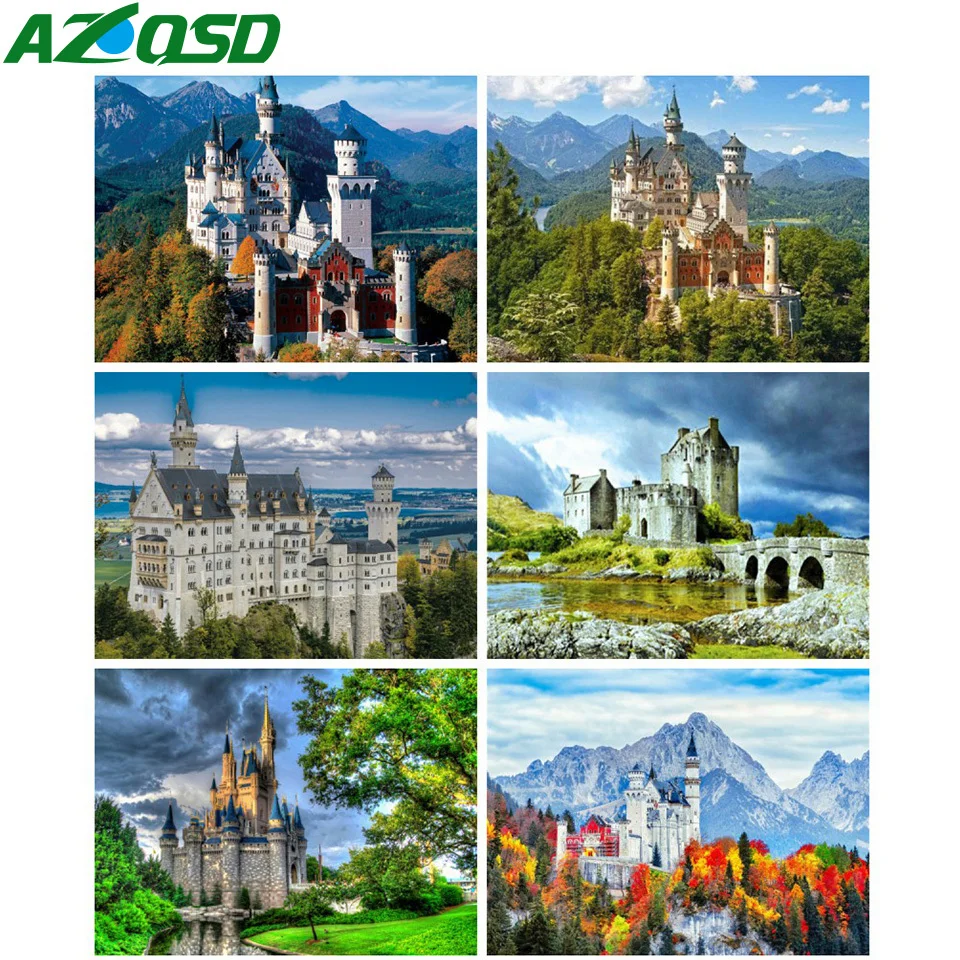 

AZQSD Pictures By Numbers Landscape Wall Decorations Living Room Handmade Oil Painting Drawing On Canvas Castle Home Decor