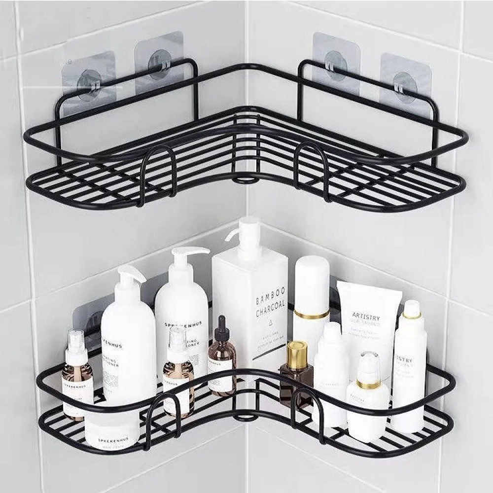 

Bathroom kitchen Punch Corner Frame Shower Shelf Wrought Iron Shampoo Storage Rack Holder with Suction Cup bathroom accessories