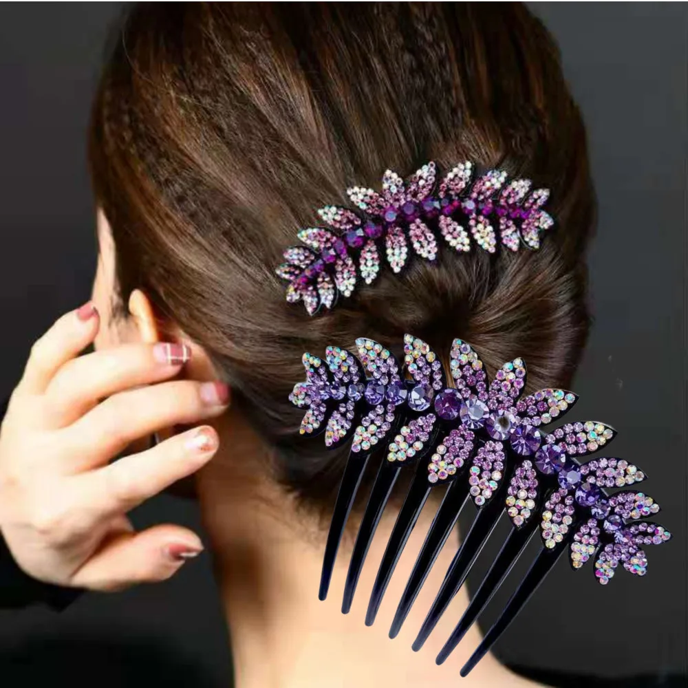 

5 Color Crystal Flower Hair Combs Rhinestone Hair Braider Hairpin Hair Updo Bun Hair Clip Holding Tool Ponytail Hair Accessories