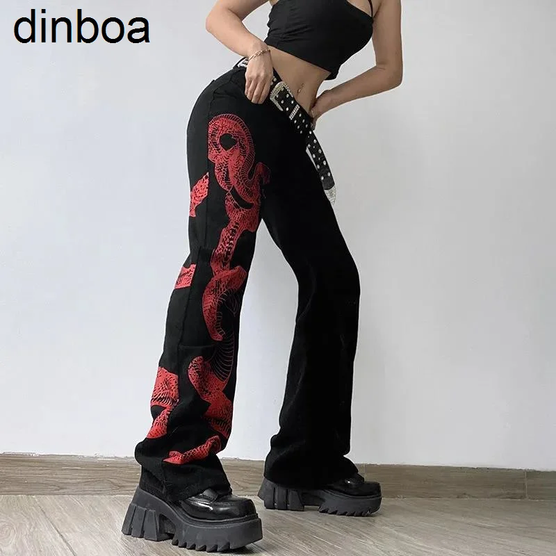 

Snake Print Baggy Jeanswoman High Y2k Waist Hip Hop Denim Pants Dark Academic Gothic Streetwear Korean Cargo Pants 90s Y2k Jeans