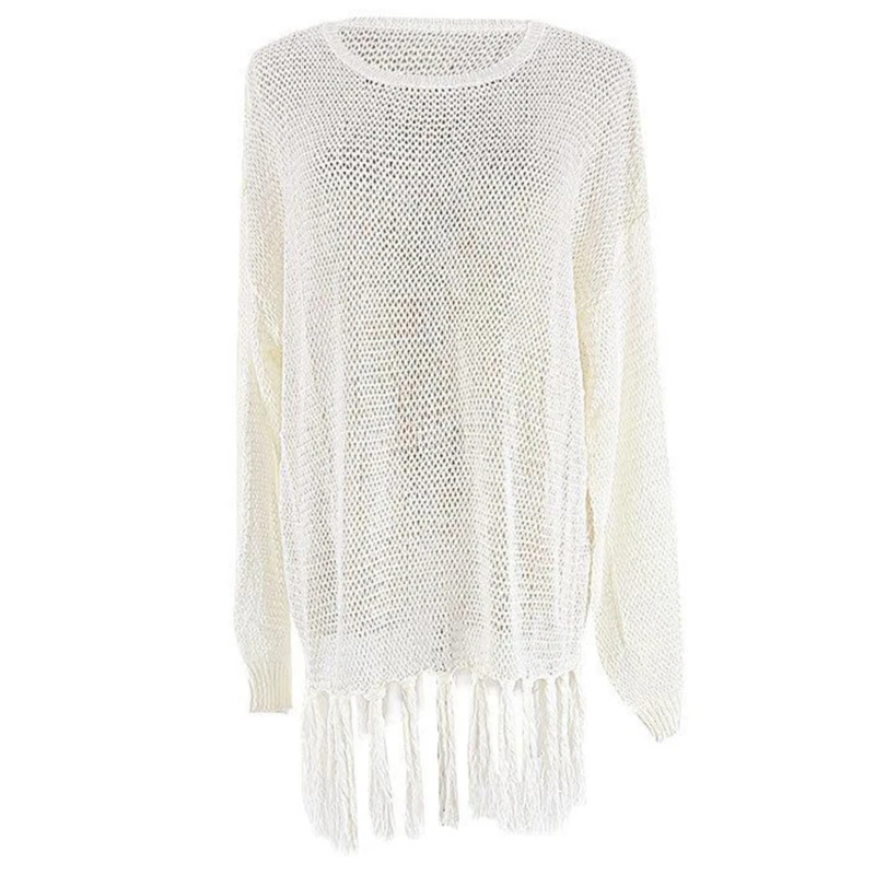 

Crochet-Cover-Ups for Women Girl Hollow Out Bikini-Coverup Top Swimsuit Swimwear Side Split Long Beach-Tassel Dresses GXMF