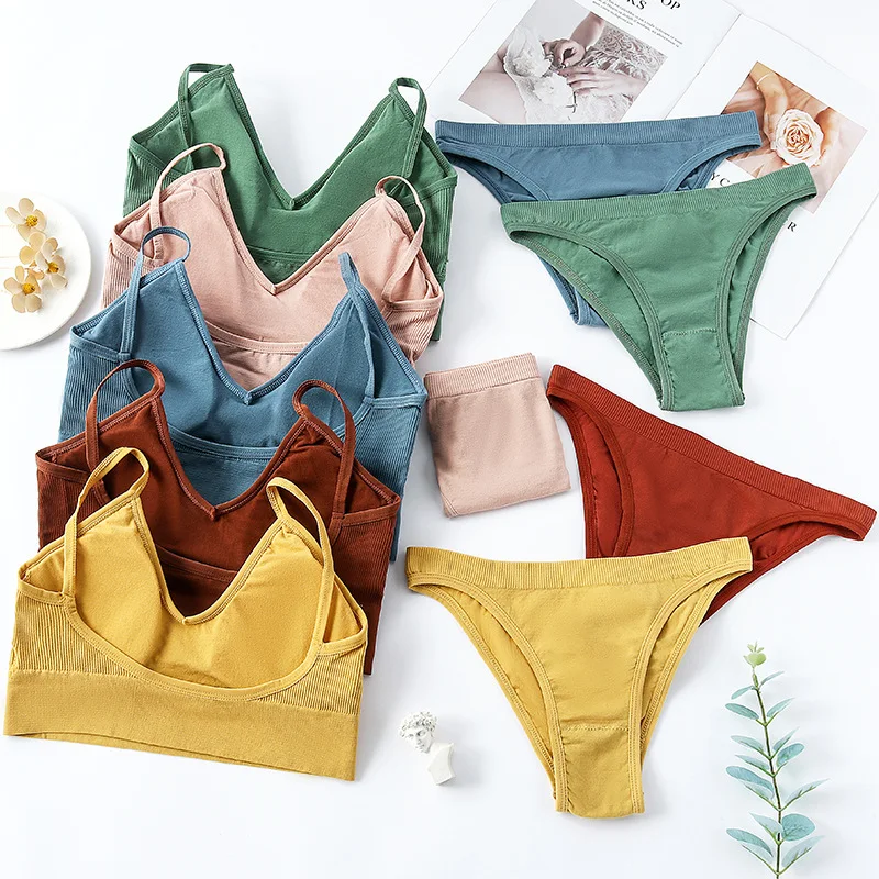 

Women Underwear Set Sexy Thong Female Seamless G-String Bra Set Wireless Sport Top Lingerie Bralette 2022 New