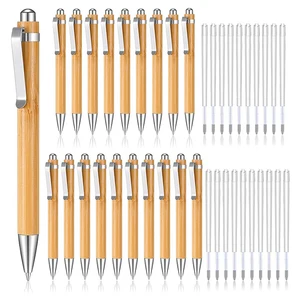 20 Pcs Bamboo Retractable Ballpoint Pen And 20 Pcs Extra Refills, Black Ink 1 Mm Bamboo Pen Retractable Wooden Pens