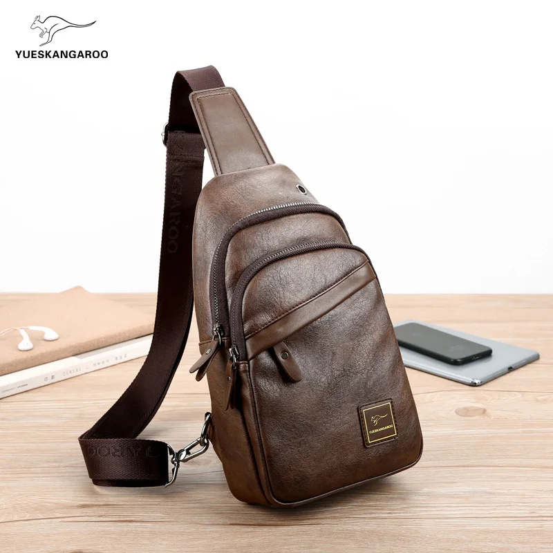 

Fashion Men's Chest Bags Leather Sling Zipper Pack Shoulder Crossbody Bag For Male Biker Satchel Men Briefcases Sports Bag