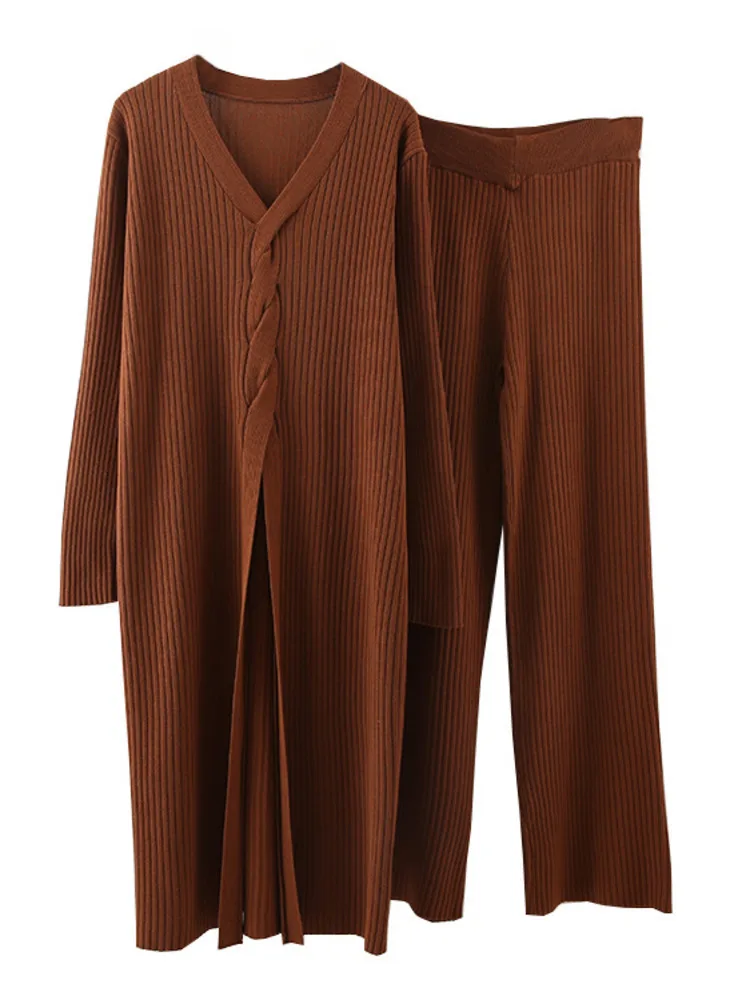 LANMREM однотонный вязаный комплект из 2 предметов свободный длинный пуловер с