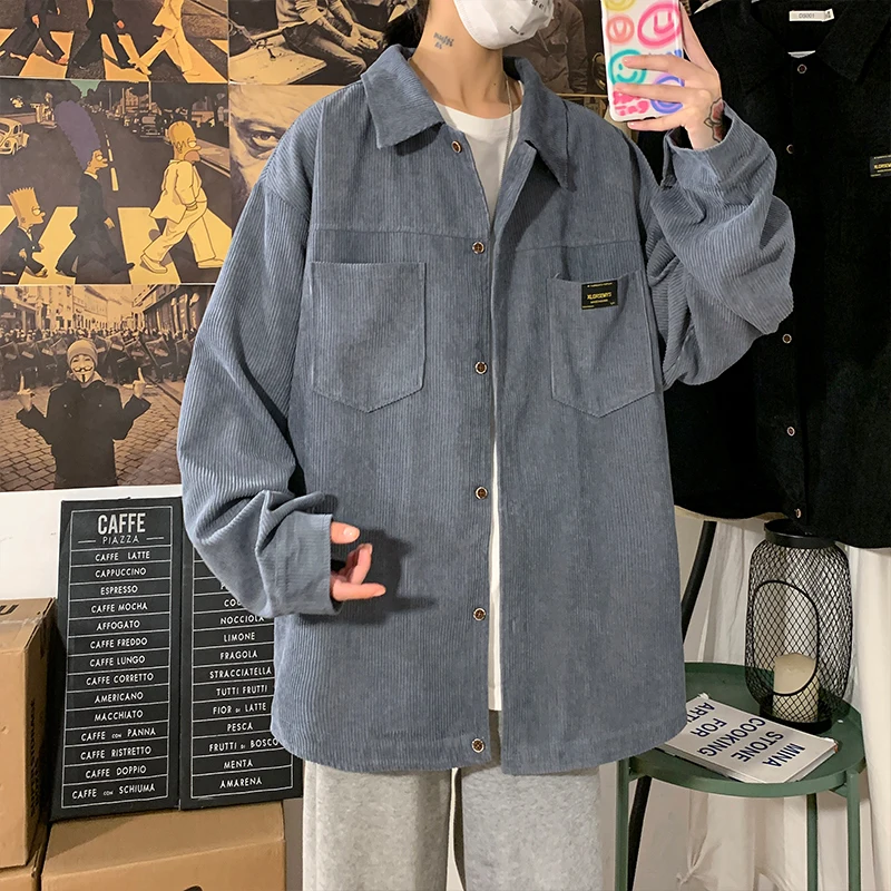 Art Style Men's Corduroy Long Sleeve Shirts Autumn Korean Shirt Woman Fashion Casual Oversize Shirt Coat Quality Clothing 2022