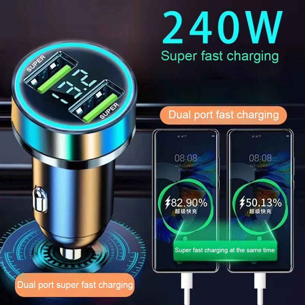 

Автомобильное зарядное устройство с 2-мя портами и USB-портами, 240 Вт