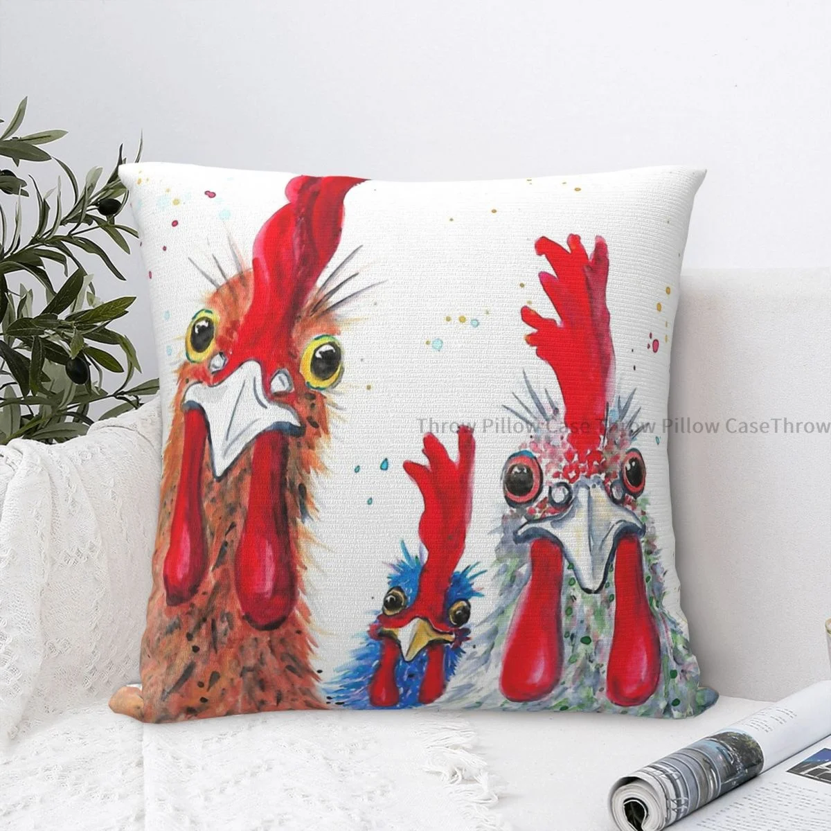 

Chicken Polyester Cushion Cover Cute Animal Livingroom Car Decorative Washable Coussincase