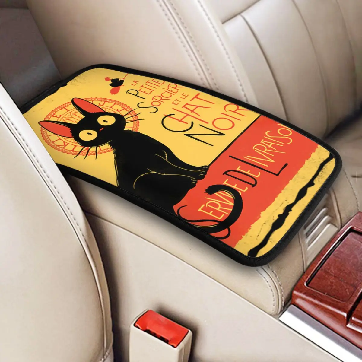 

Kiki's Delivery Service Japanese Anime Harajuku Jiji Cat Car Armrest Cover Mat Center Console Cover Pad Car Interior Accessories