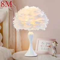 8m modern table lamp led creative design fashion white feather desk light for home living room girl%e2%80%98s bedroom bedside decor