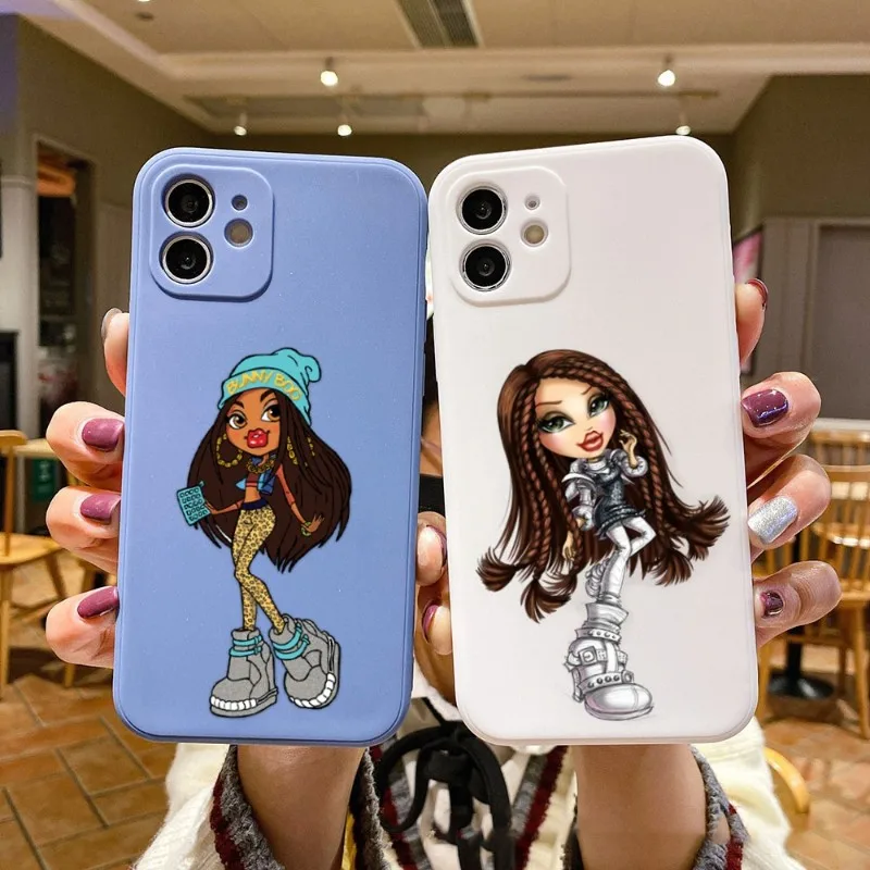 

Lovely Doll Bratz Phone Case For IPhone 14 11 12 13 Pro Max X XR XSMax 6 6S 7 8 Plus SE 2022 Soft Square Color Phone Cover