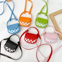 fashion baby girl shoulder bag handbag checkerboard cute kids crossbody bag mini messenger bags pu leather magnetic snap purse
