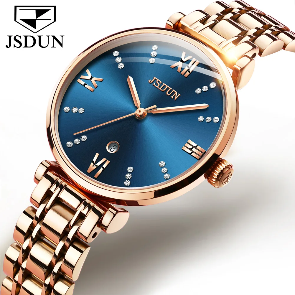 

JSDUN – montre de luxe à Quartz suisse pour femmes, étanche, en acier inoxydable, avec bracelet diamant, à la mode