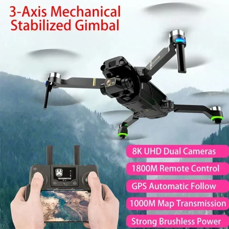 

8K Aerial RC GPS Brushless Drone 3-Axis Mechanical Gimbal 1000M Map Transmission 25Mins Flight 1800KM Remote Control Quadcopter