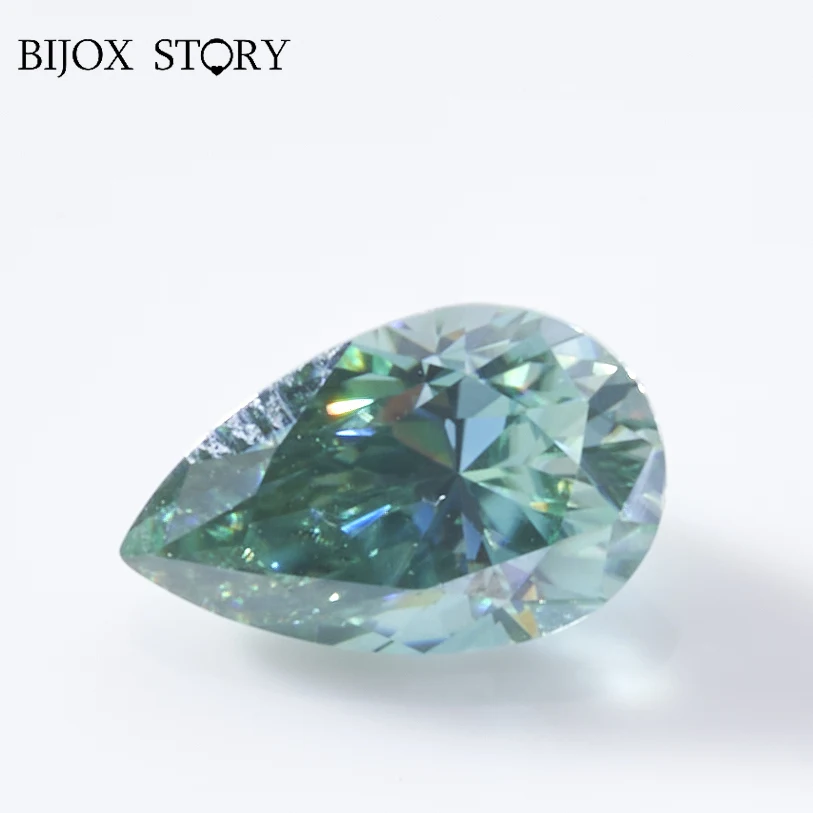 

Blue Green Color Moissanite Gemstone Pear Shape Loose Moissanite Gemstone DIY Jewerly Dating Party Fine Jewerly Gift
