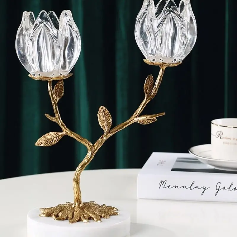 

Romantic European Crystal Candle Holder Lotus Glass Gold Candle Wedding Vintage Chandelier Ornament Home And Garden TY100YH