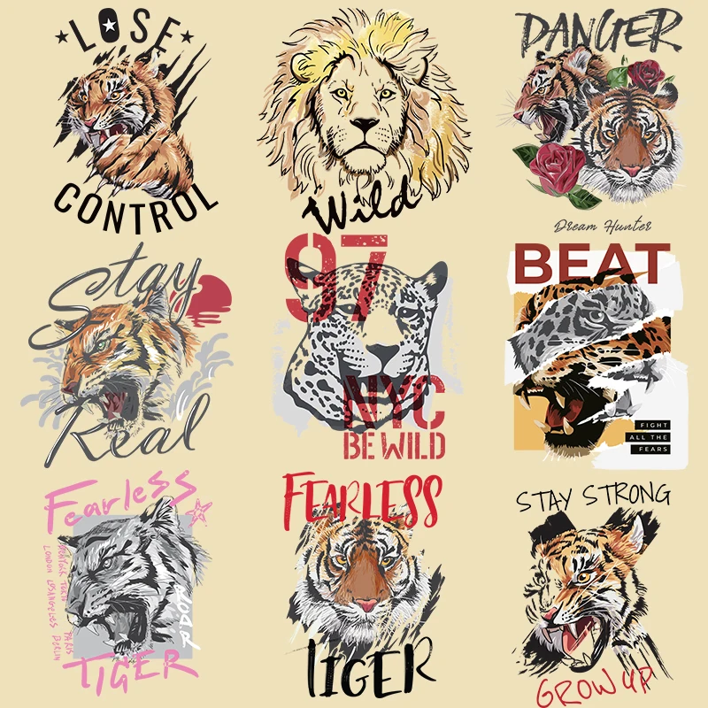 

Diy Iron on Cool Tiger Patches for Clothing T Shirt Jackets Vinyl Heat Transfer Thermo Stickers on Clothes Appliques Parches