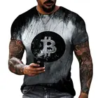 Мужская свободная футболка с коротким рукавом, пуловер с круглым вырезом и 3D принтом биткоина, Повседневная Уличная одежда, 6XL, размера плюс