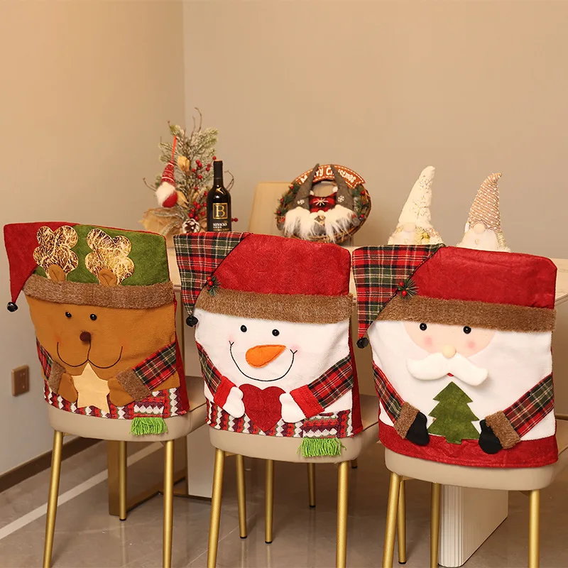 

Christmas Chair Covers Set Merry Christmas Dining Chair Back Slipcovers Santa Claus Snowman Xmas for Holiday Home Decor