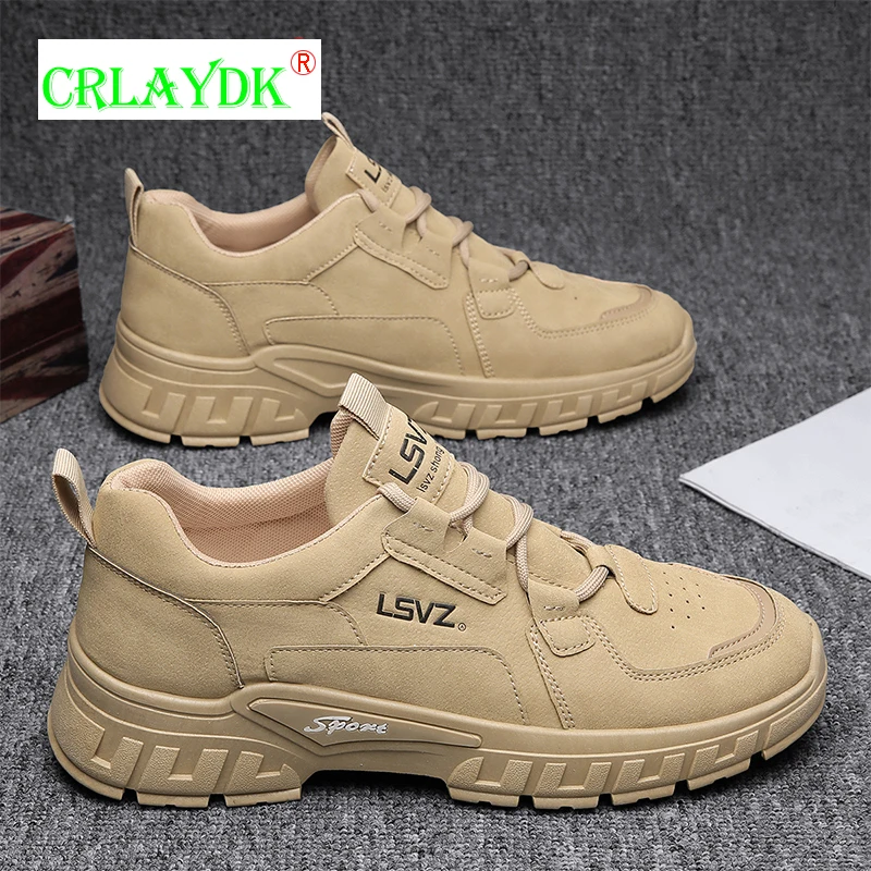 

CRLAYDK Men's Leather Outdoor Hiking Shoes Non Slip Casual Comfortabble Walking Sneakers Breathable Mid Top Waterproof Booties