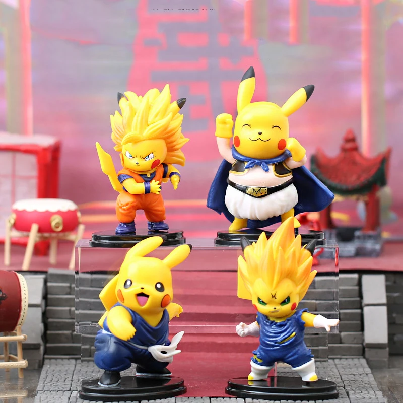 Set de 4 unids/set de figuras de Dragon Ball cos, Pikachu, Anime, Cosplay, Vegeta, Super Saiyan, estatua Kawaii, figuras de Pokemon, decoraciones para hornear pasteles