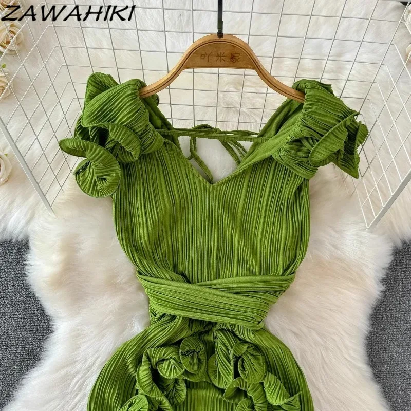 Женское элегантное платье женская одежда с V-образным вырезом и коротким рукавом