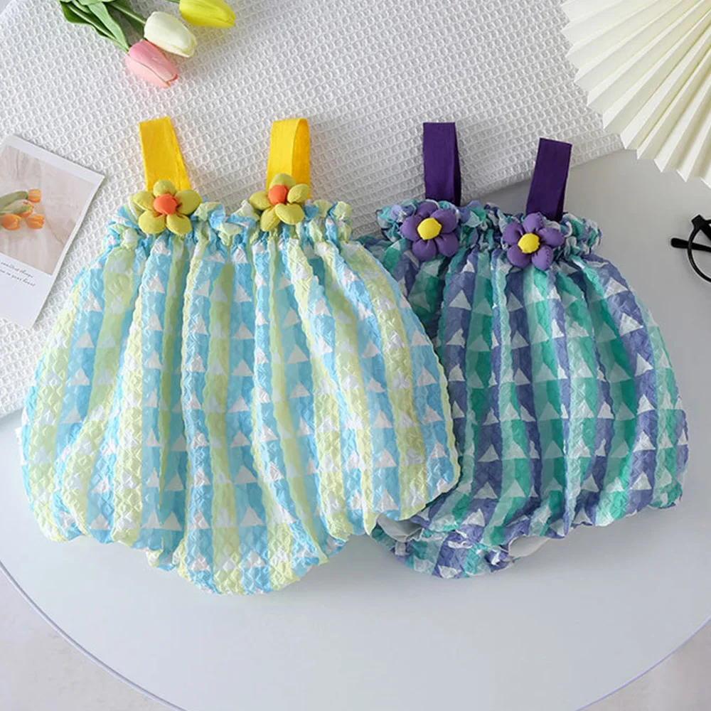 

Thanksgiving Baby Girl Romper Summer Sleeveless Flower Plaid Cotton Newborn Clothes 1st Birthday Infant Bodysuits