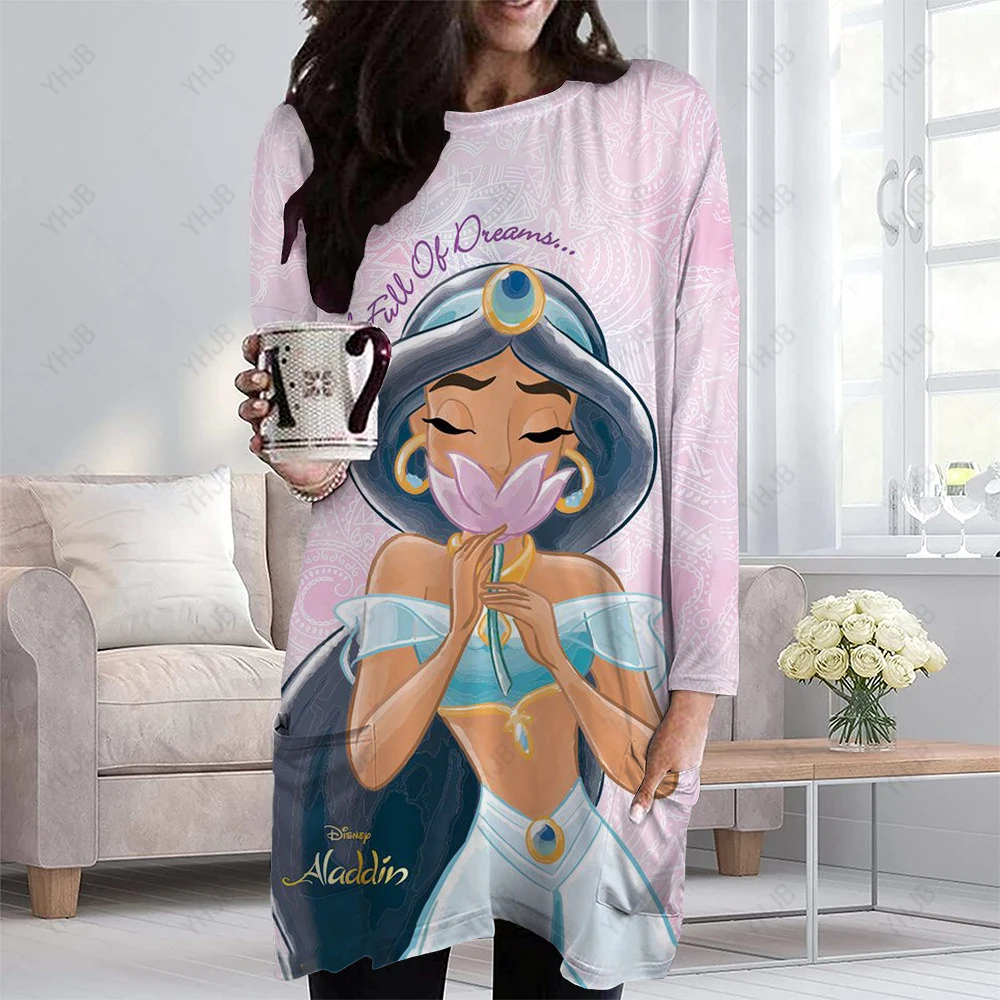 

Disney Princess Print T-Shirt Colorful cartoon Street Style Long Sleeve T Shirts Custom Modern Tshirt Women Spring Tees Big Size