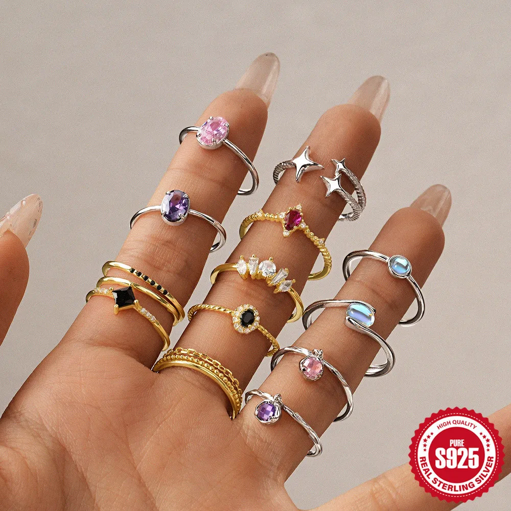 Женское открытое геометрическое кольцо из серебра 925 пробы с цирконом