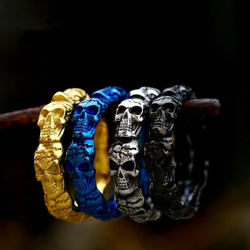 

Multiple Color Gothic Skull Stainless Steel Men Rings Skeleton Punk Rock Cool For Biker Male Boy Fashion Jewelry Gift Wholesale
