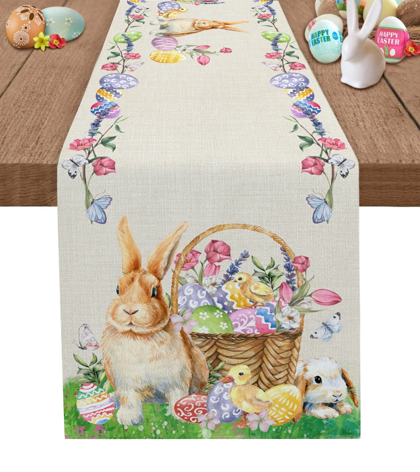 Прямоугольная скатерть с изображением Пасхальных Кроликов яиц уток для