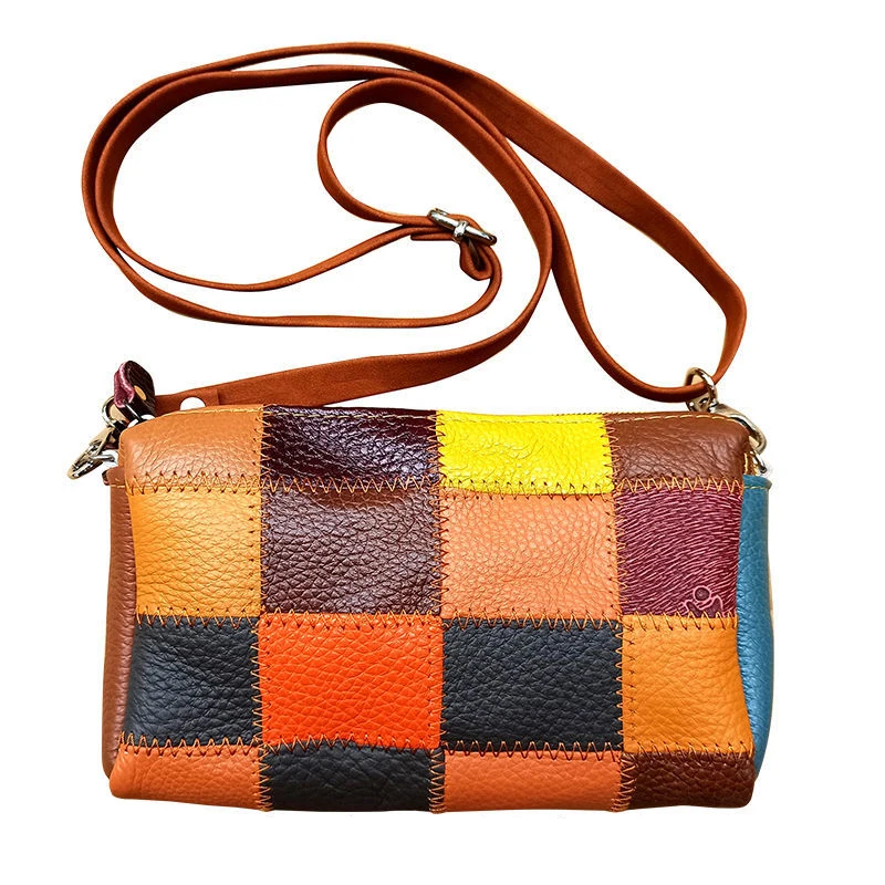 

High Quality Patchwork GENUINE COW LEATHER Women's Handbags Purses Small Wallet Bag Zippers Bags Women Shoulder Crossbody Bags