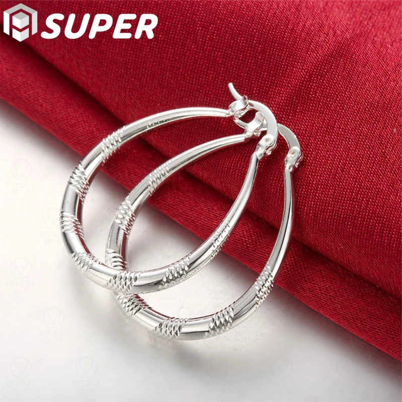 

925 Sterling Silver 39mm U Circle Screw Thread Hoop Earrings Women Party Gift Fashion Wedding Engagement Charm Jewelry