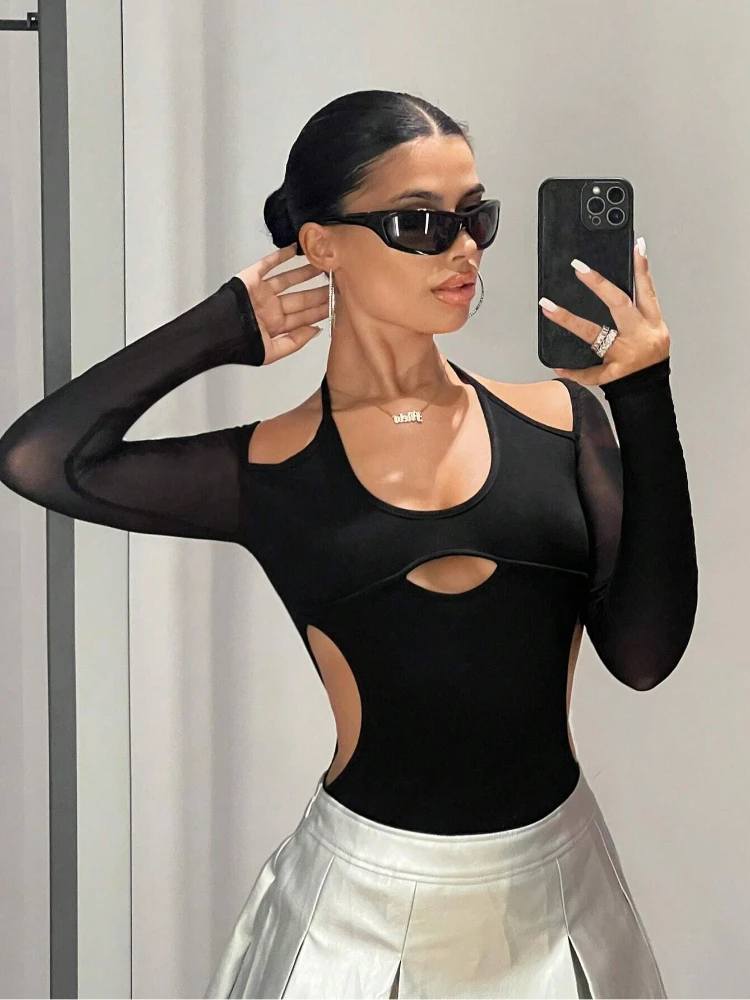 Летний женский сексуальный уличный комбинезон Y2K с длинными рукавами и открытой