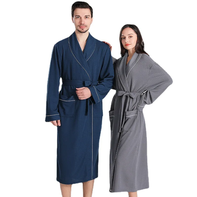 New Spring Summer Pajamas Women Men Long Hotel Waffle Bathrobe Couples Robe Absorbent Quick Dry Men's Comfortable Pajama