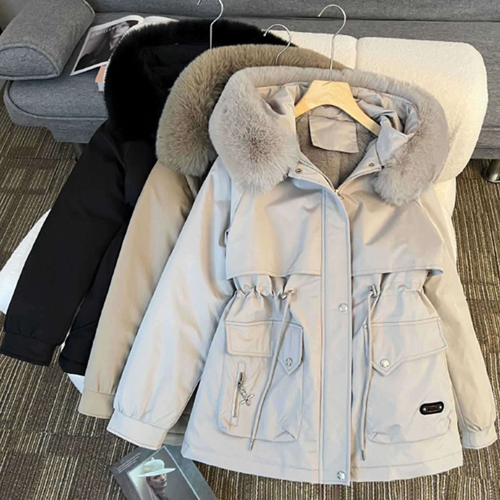 Женские модные пушистые топы повседневная парка большого размера элегантное