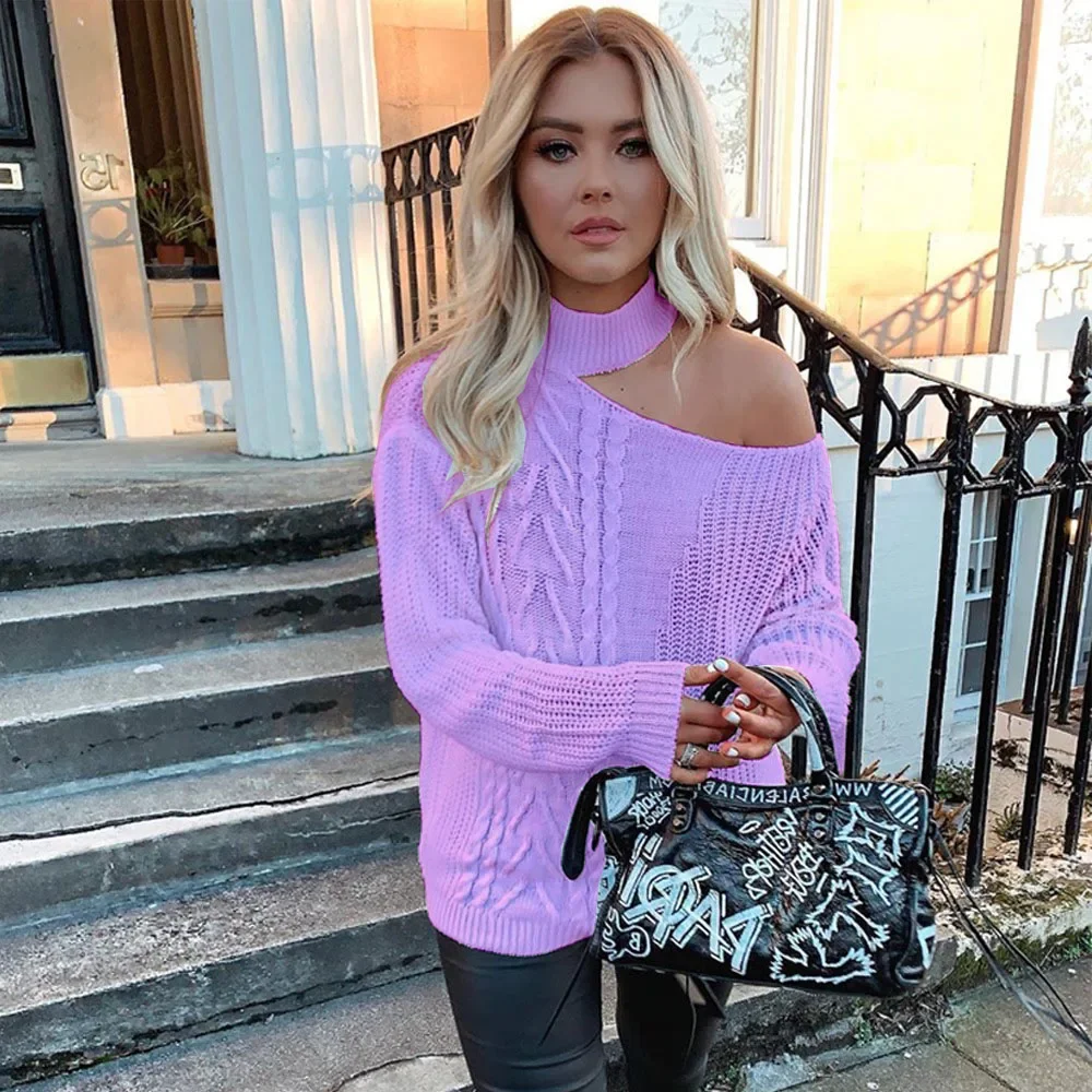 Женский вязаный пуловер большого размера с длинным рукавом и круглым вырезом