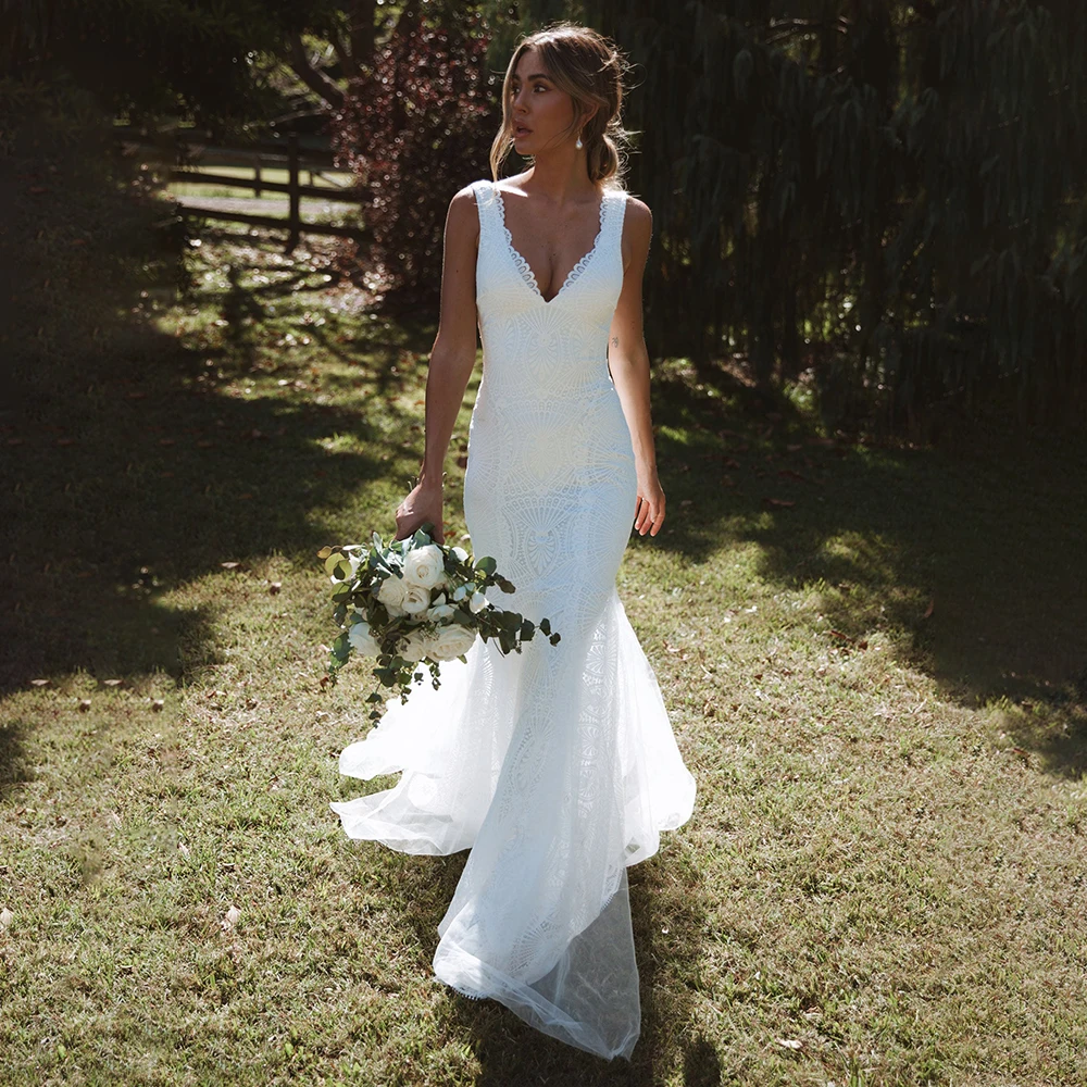 

Женское свадебное платье с открытой спиной, V-образным вырезом и открытой спиной