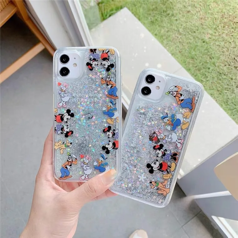 

Disney Mickey Donald Duck Cartoon Quicksand Phone Cases For iPhone 13 12 11 Pro Max XR XS MAX X Anti-drop Soft Shell Couple Gift