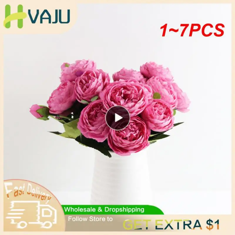 

1 ~ 7 шт. 30 см, роза, розовый цветочный букет, 5 больших голов и 4 бутона, искусственные цветы для домашнего свадебного украшения