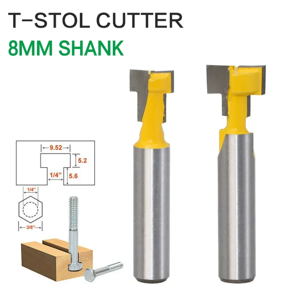 

8mm Shank T-Slot Keyhole Cutter Wood Router Bit Carbide Cutter for Wood Hex Bolt T-Track Slotting Milling Cutters