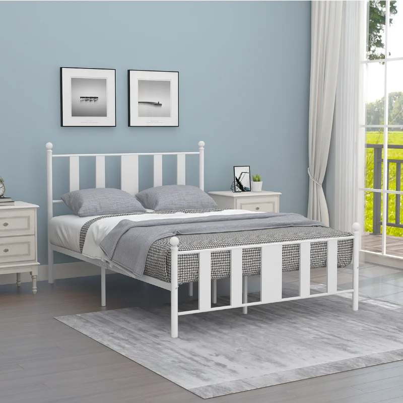 

[Flash Deal] полноразмерная металлическая кровать, белая металлическая решетчатая рама, домашняя кровать в современном стиле, белая и черная гра...