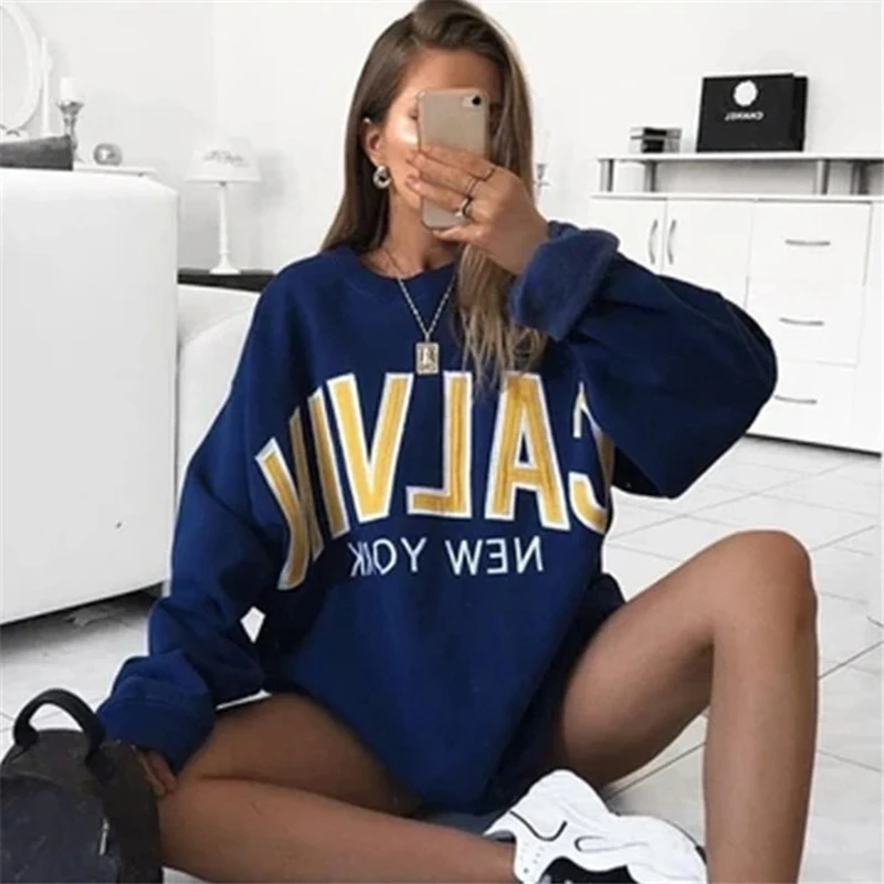 Harajuku Letters Printe Crew Neck Sweatshirt Oversize Women Men Autumn Winter Thick Loose Pullover Long Sleeve Warm Sweatshirts