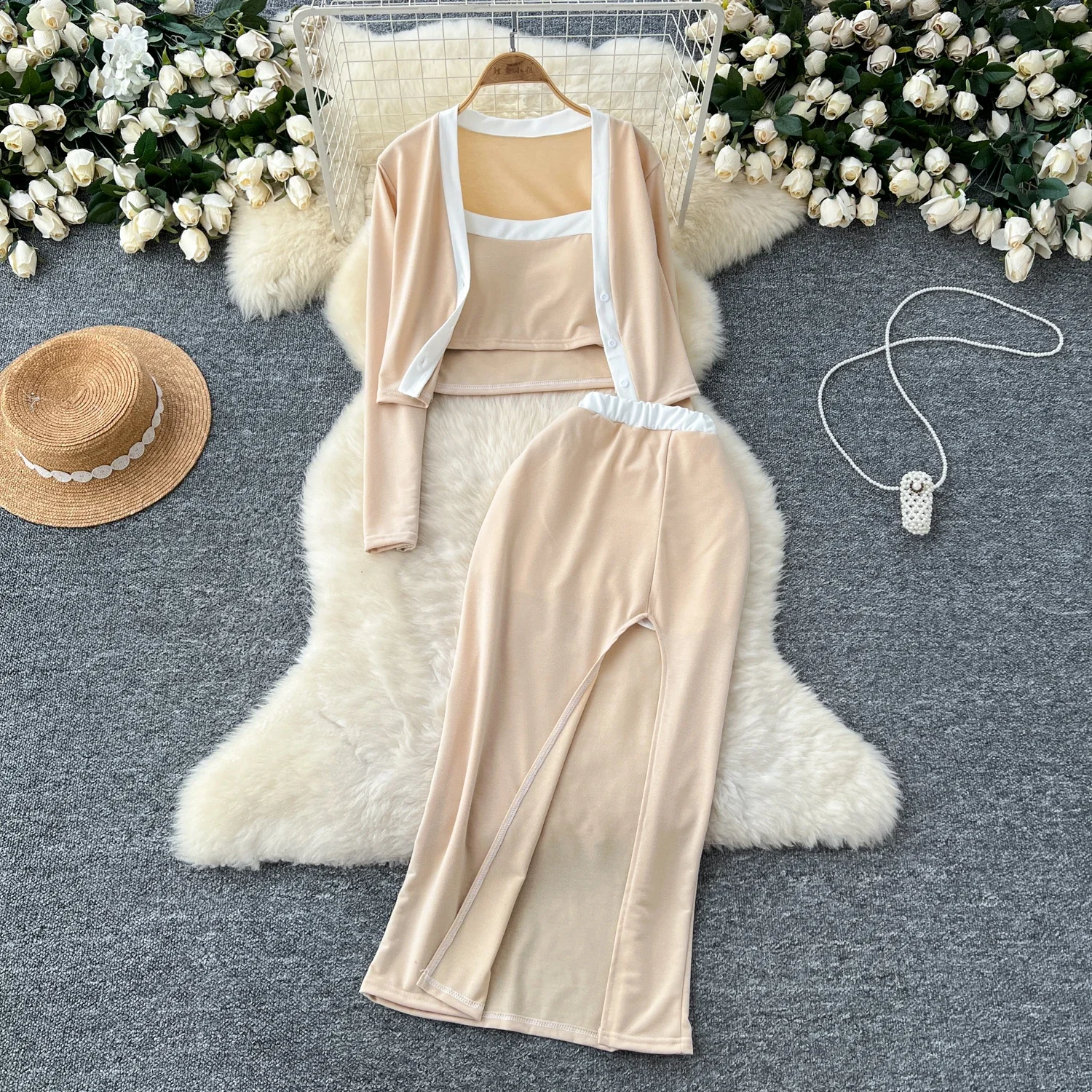 Женский комплект из трех предметов винтажный топ на бретельках пиджак с длинным