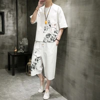 chinese style suit new printed shorts short sleevett shirt suit mens hanfu loose tang suit casual two piece suit batch